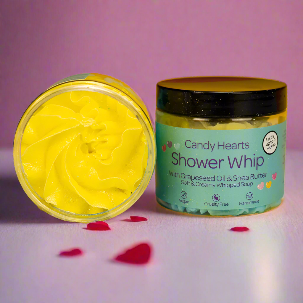 A vegan soap whipped into a soft yellow buttery like appearance. Vegan and sensitive skin friendly