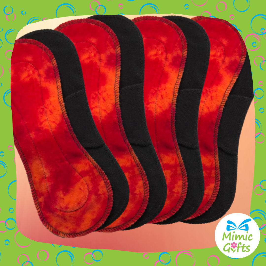 Red and Black washable cloth sanitary towel pads