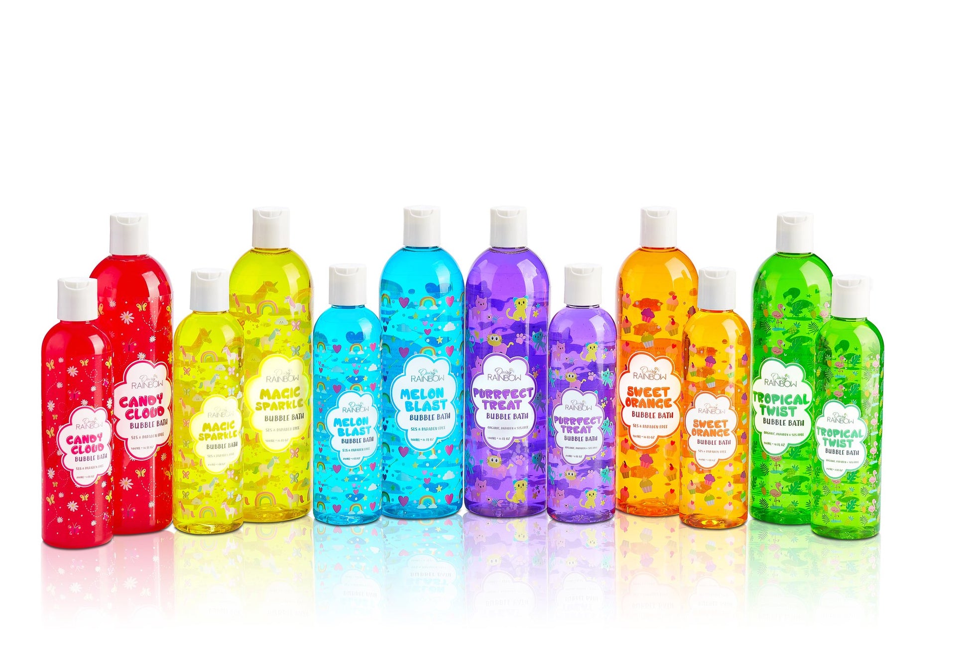 Brightly coloured Vegan bubble bath body wash designed for children
