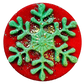 Christmas snowflake Bath Bomb in red emblazzed with festive green snowflake & biodegradable glitter