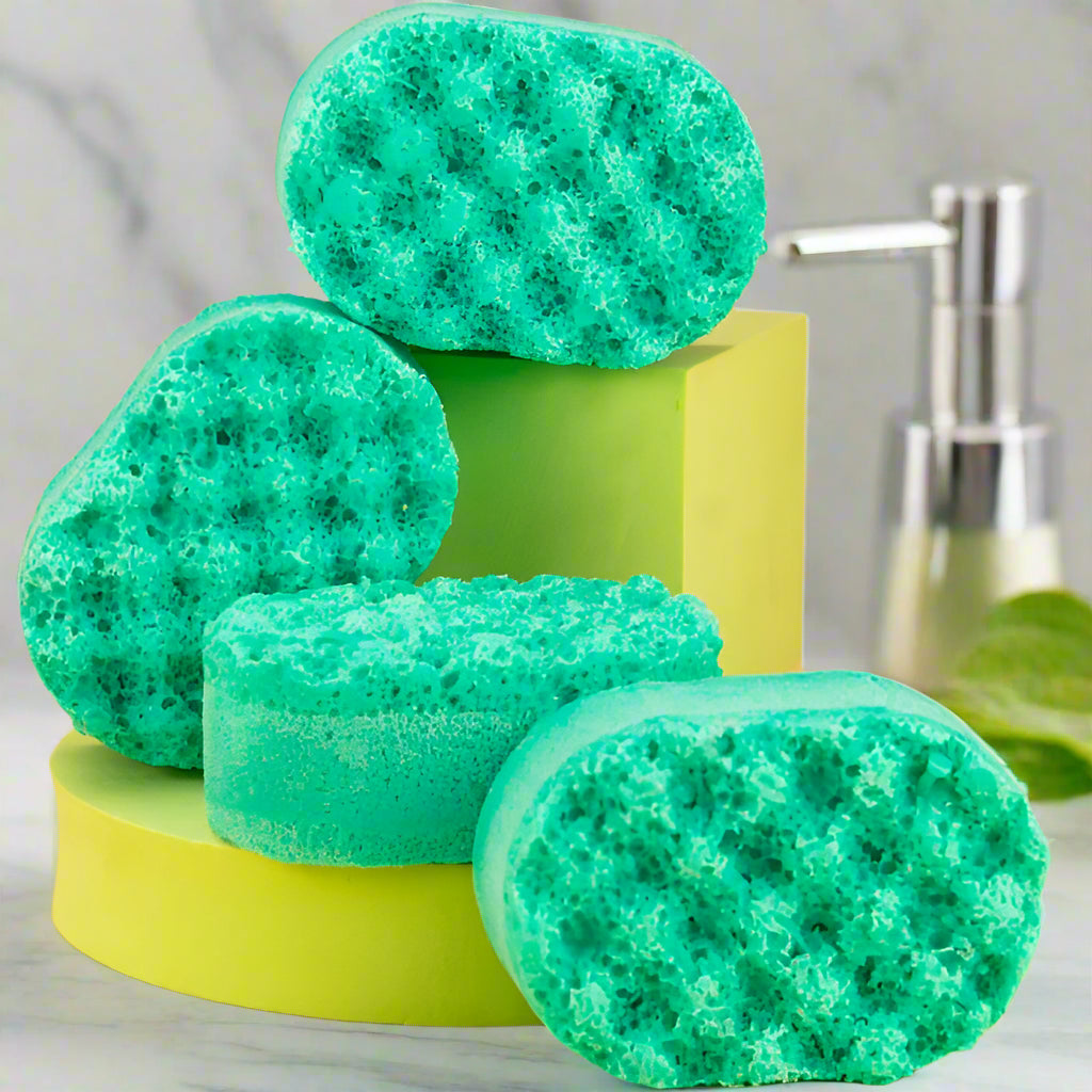 Green soap Sponges in a modern bathroom