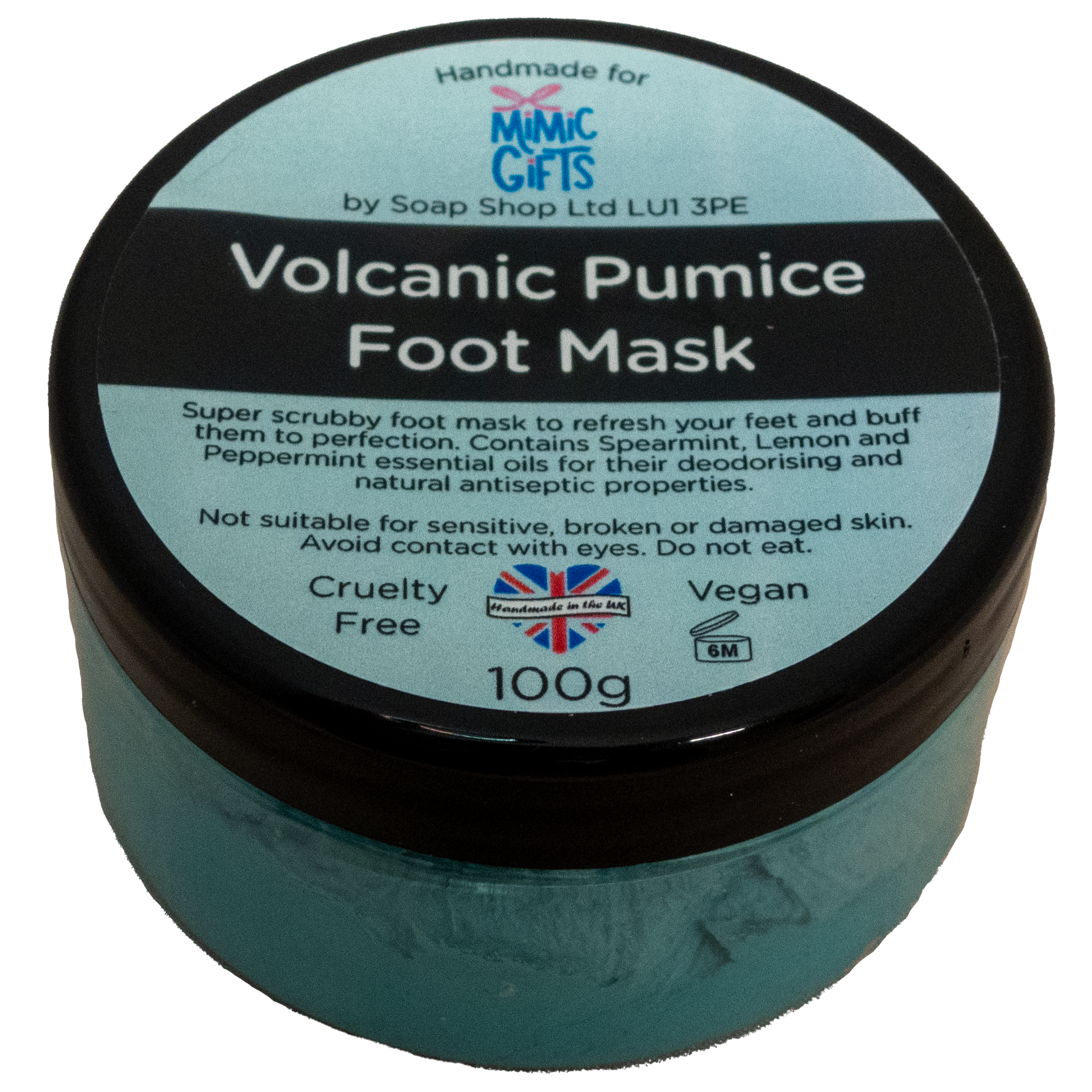 Pot containing vegan-friendly foot mask scrub to buff your feet 