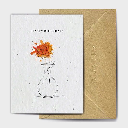 Orange Rose - Happy Birthday - Plantable Seed Card