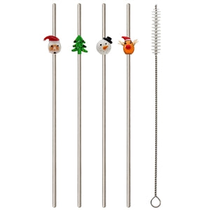 Metal Straws with Festive theme (pack of 4)